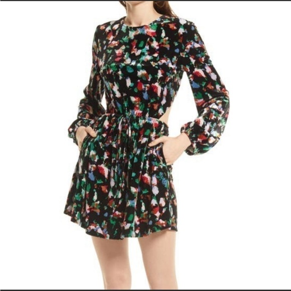 Open Edit floral open back long sleeve dress